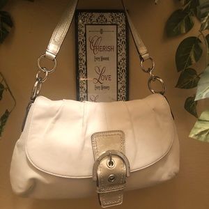 White Silver Gold Coach Shoulder Bag
